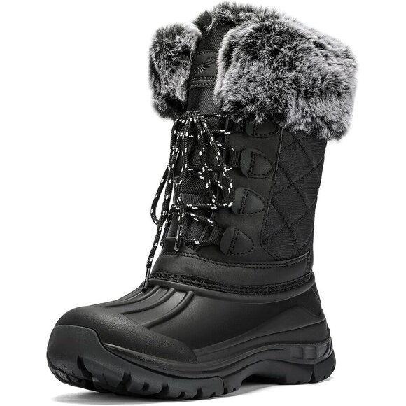 Shoes - Women's Black Waterproof Winter Boots Warm Fur Lined Anti Slip Mid Calf